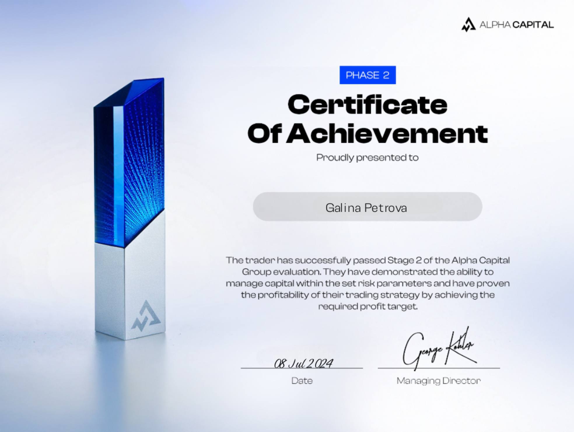 Alpha Capital Certificate