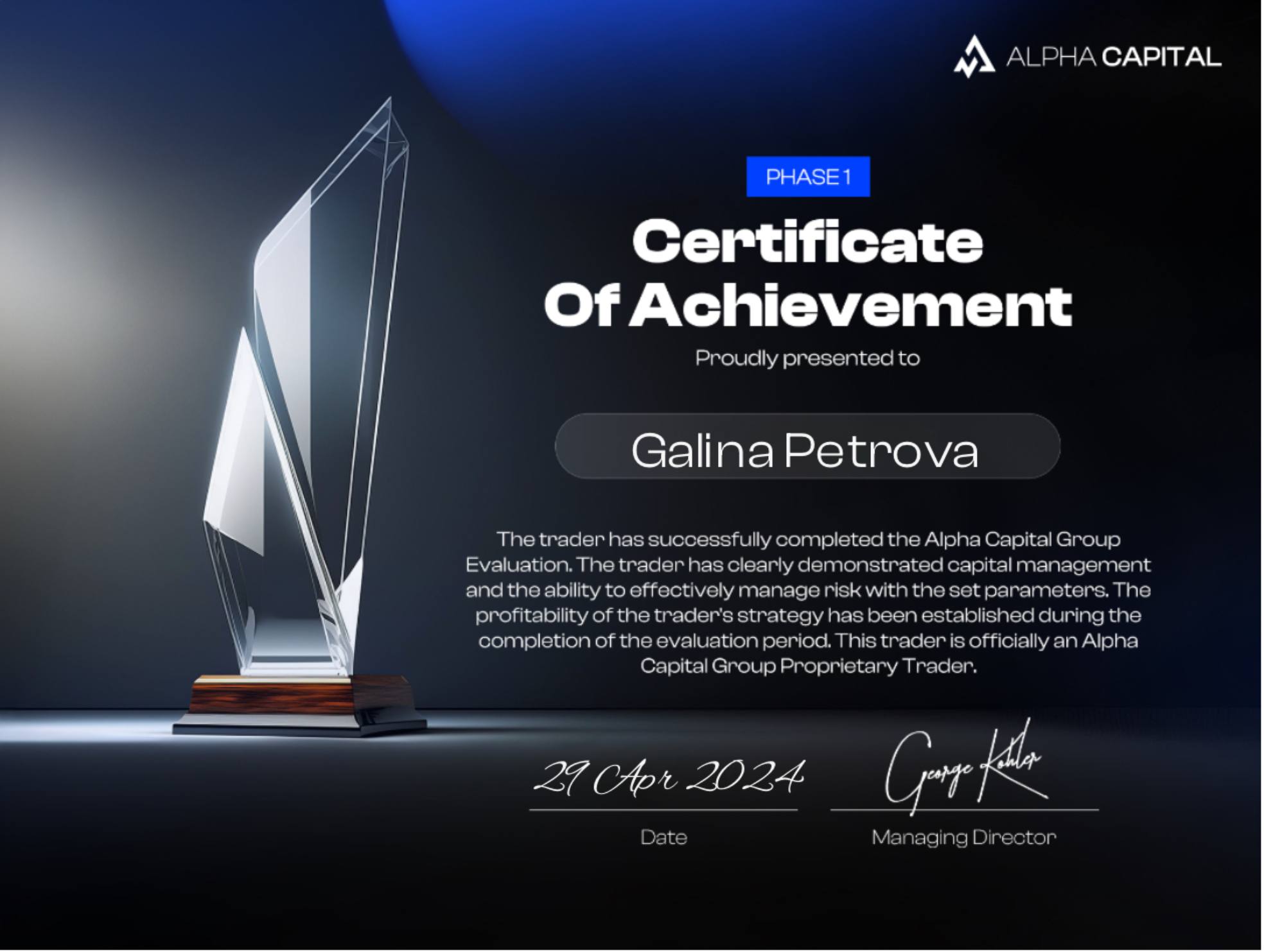 Galina Alpha Capital Phase 1 Apr